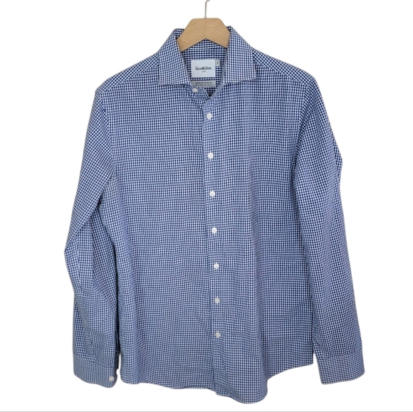 Goodfellow & Co | Blue White Gingham Check Button Front Shirt Size Medium - Picture 1 of 4